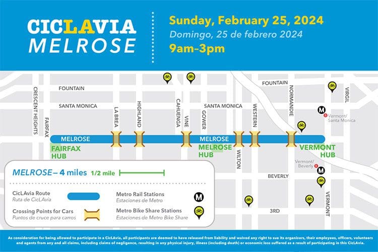 On February 25, 2024 CicLAvia is opening up streets on Melrose Ave. so you can jog, ride, bike, skate, run, walk, skateboard, spectate...