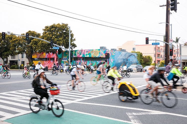 Families and cyclists enjoying car-free streets at CicLAvia