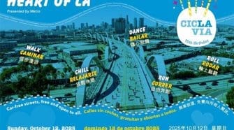 Join CicLAvia—Heart of LA 2025 for 7.15 miles of car-free streets and explore historic neighborhoods in Los Angeles.