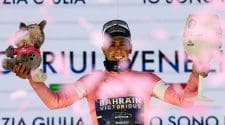 Bianchi celebrates Afonso Eulálio's remarkable performance and his victory and the Maglia Rosa after stage five of the 2026 Giro d’Italia.