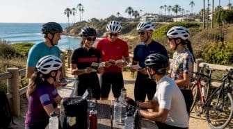 Cyclists preparing for a cycling passport event outdoors