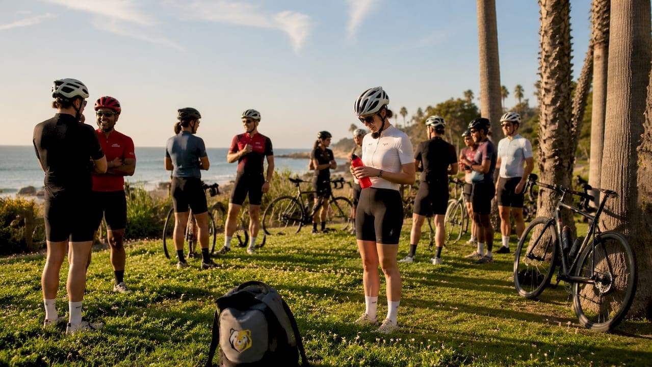 Community cycling club preparing for ride outdoors