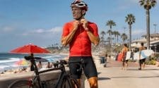 Cyclist preparing for race outdoors