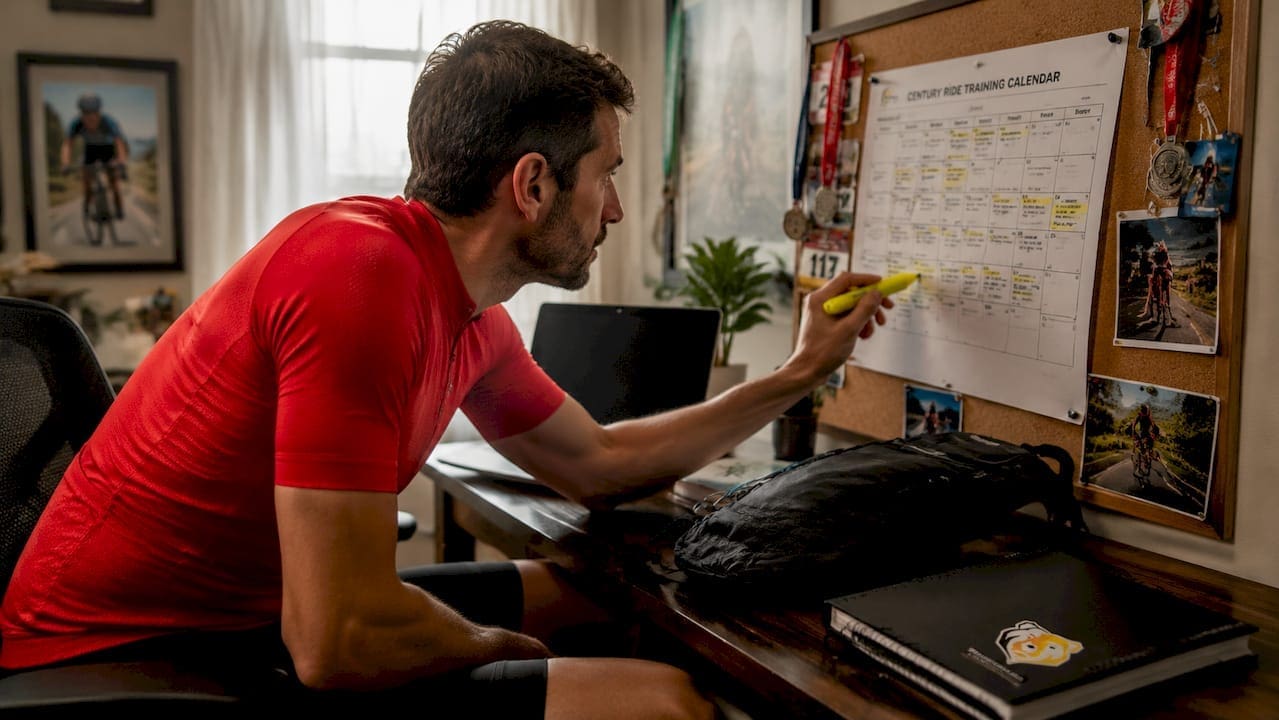 Cyclist planning century ride training schedule