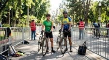 Cyclists waiting in starting corral at cycling event
