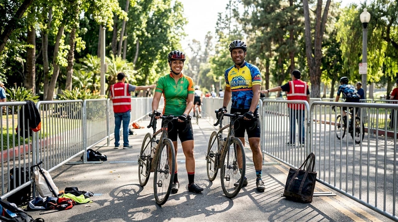 Cyclists waiting in starting corral at cycling event